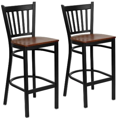 Emma And Oliver 2 Pack Vertical Back Metal Restaurant Barstool - Image 10