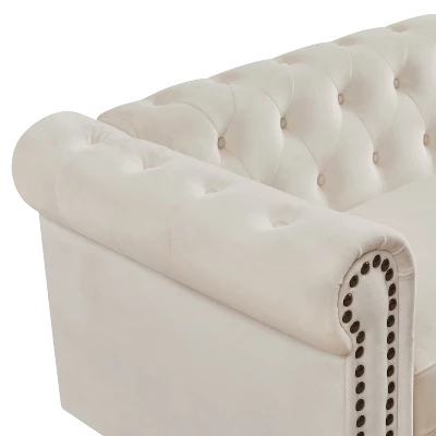 80.3" Classic Upholstered Sofa, Chesterfield Tufted Fabric Sofa Couch-ModernLuxe - Image 5