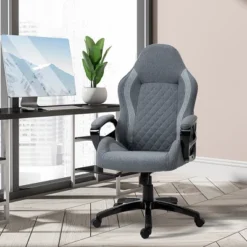 Vinsetto Ergonomic Home Office Chair High Back Task Computer Desk Chair With Padded Armrests, Linen Fabric, Swivel Wheels, And Adjustable Height, Gray