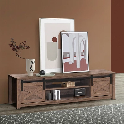 Costway Sliding Barn Door TV Stand For TV's Up To 65'' Storage Shelf Entertainment Center - Image 4