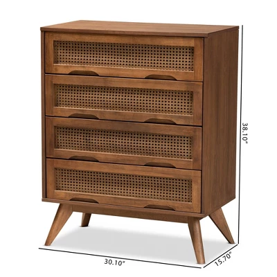 Barrett Wood And Synthetic Rattan 4 Drawer Chest Walnut Brown - Baxton Studio - Image 10