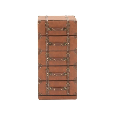 Traditional Faux Leather 5 Drawer Chest Camel Brown - Olivia & May - Image 2