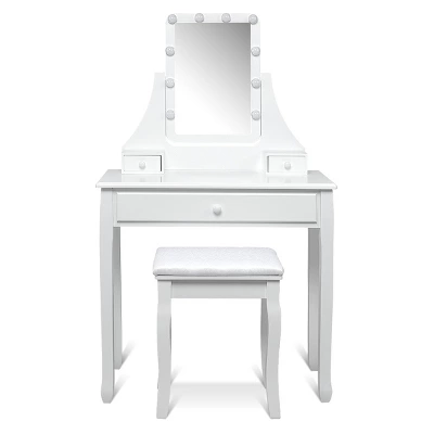 Tangkula Make-Up Vanity Table Dresser Set W/LED Light & Padded Stool - Image 8