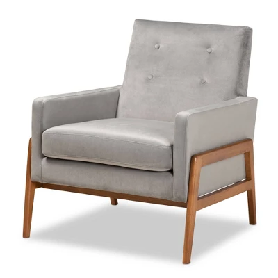 Perris Mid-Century Modern Velvet Fabric Upholstered Wood Lounge Chair - Baxton Studio - Image 9