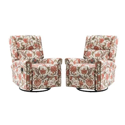 Set Of 2 Franciscus Manual Swivel Transitional Glider Recliner With Nailhead Trims And Swivel Base | KARAT HOME