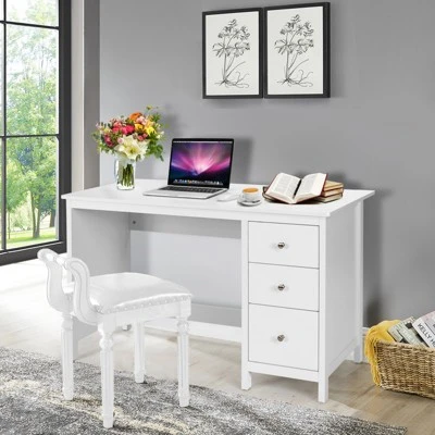 Tangkula Computer Desk Writing Table W/3 Drawers Workstation For Home Office White/Black - Image 2
