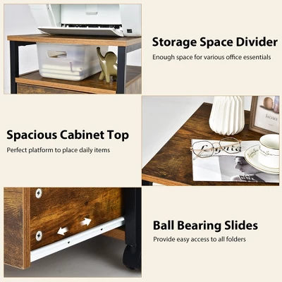 Costway Mobile File Cabinet 2 Drawer Printer Stand W/Open Shelf For Letter Size - Image 8