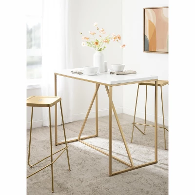 Kate And Laurel Truss Rectangle MDF Pub Table, 42x24x36, White And Gold - Image 4