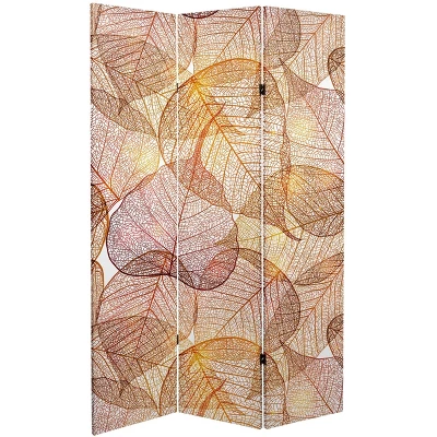 6" Double Sided Ethereal Leaves Canvas Room Divider Gold - Oriental Furniture