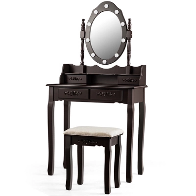 Costway Makeup Vanity Dressing Table Set W/10 Dimmable Bulbs Cushioned Stool - Image 3