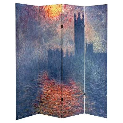 Monet Fine Art Double Sided Room Divider Impression Sunrise And Houses Of Parliament - Oriental Furniture - Image 2