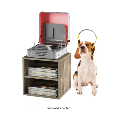 End Table - Stackable Contemporary Minimalist Modular Cube Accent Table Double Shelves For Bedroom, Living Room Or Office By Hastings Home (Gray) - Image 3