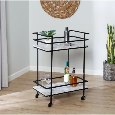 Honey-Can-Do 2 Tier Bar Cart Faux Marble - Image 8