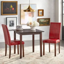 3pc Newark Parson Dining Set Walnut/Red - Buylateral
