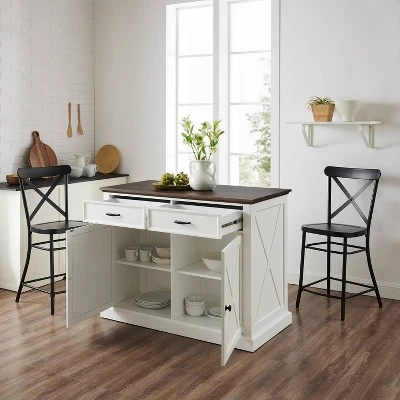 Clifton Kitchen Island With Camille Stools Distressed White/Black - Crosley - Image 2