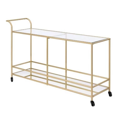 61" Kenda Clear Glass Serving Cart Mirrored/Gold - Acme Furniture - Image 2