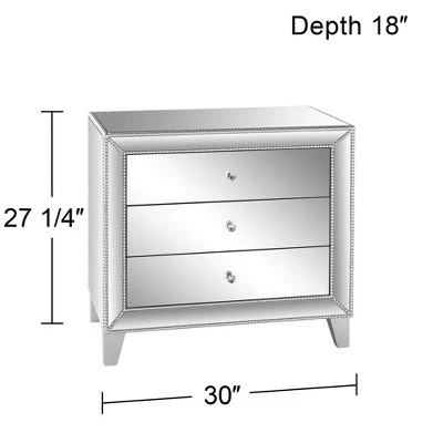Studio 55D Modern Mirrored Accent Table 30" X 18" With Drawer Silver Beaded Trim For Living Room Bedroom Bedside Entryway House - Image 5