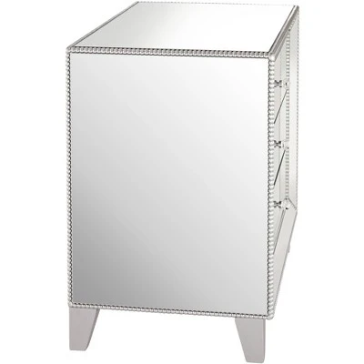 Studio 55D Modern Mirrored Accent Table 30" X 18" With Drawer Silver Beaded Trim For Living Room Bedroom Bedside Entryway House - Image 4