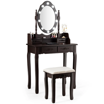 Costway Makeup Vanity Dressing Table Set W/10 Dimmable Bulbs Cushioned Stool - Image 10