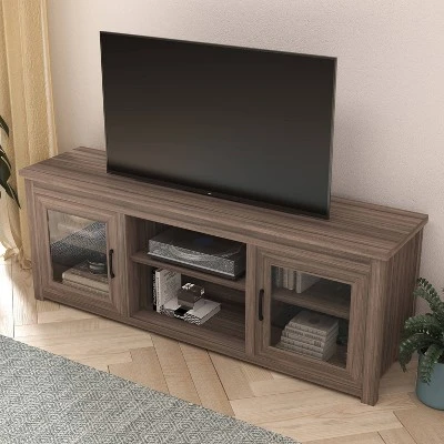 Traditional Full Glass Door TV Stand For TVs Up To 80" - Merrick Lane