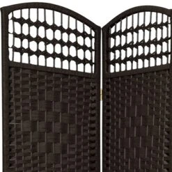 5 1/2 Ft. Tall Fiber Weave Room Divider - Black (3 Panels)