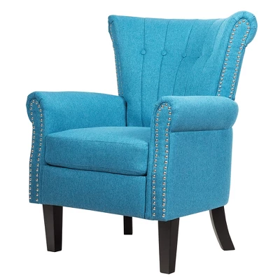 Costway Modern Tufted Upholstered Single Sofa W/ Rubber Wood Legs Blue GreyBeige - Image 7