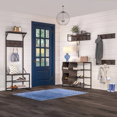 Afton 4 Hook Metal Frame Wall Shelf Woodgrain - RiverRidge Home - Image 3