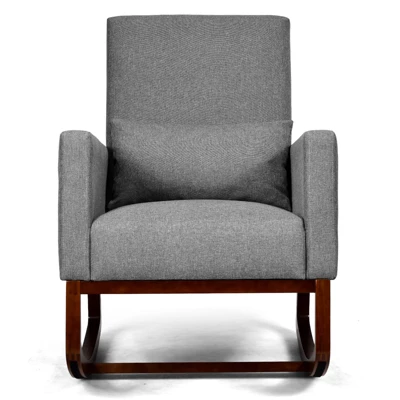 Tangkula 2-in-1 Upholstered Rocking Chair With Wood Leg & Pillow Relax Sofa Chair Light Grey/Beige/Dark Gray - Image 11