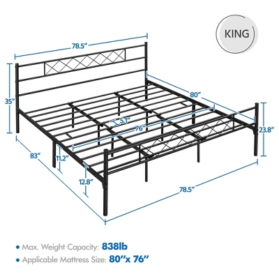 Yaheetech Simple Metal Bed Frame With Headboard&Footboard Slatted Bed Base - Image 2