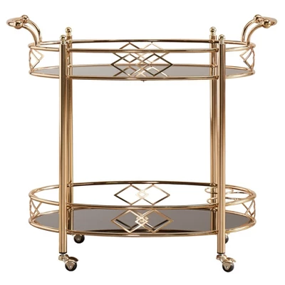 Annie Vintage Metal And Glass Bar Cart Rose Gold - Inspire Q