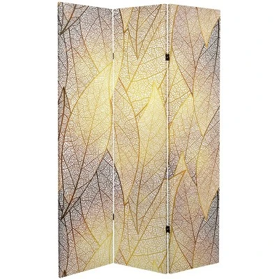6" Double Sided Ethereal Leaves Canvas Room Divider Gold - Oriental Furniture - Image 2