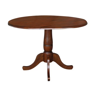 29.5" Lyla Round Dual Drop Leaf Pedestal Extendable Dining Table Espresso Brown - International Concepts