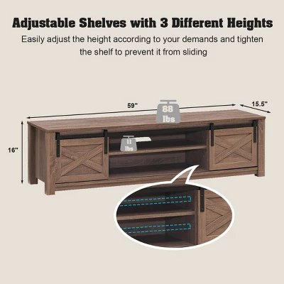 Costway Sliding Barn Door TV Stand For TV's Up To 65'' Storage Shelf Entertainment Center - Image 8