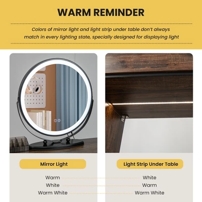 Costway Vanity Table Set 3-Color Dimmable Human Body Induction Light Charging Station - Image 8