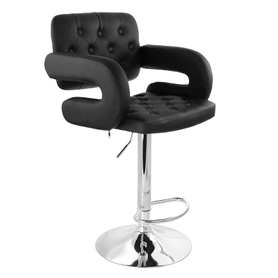 Elama Faux Leather Tufted Bar Stool In Black With Chrome Base And Adjustable Height - Image 12