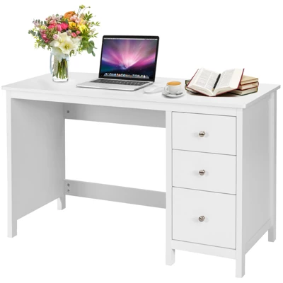 Tangkula Computer Desk Writing Table W/3 Drawers Workstation For Home Office White/Black - Image 9