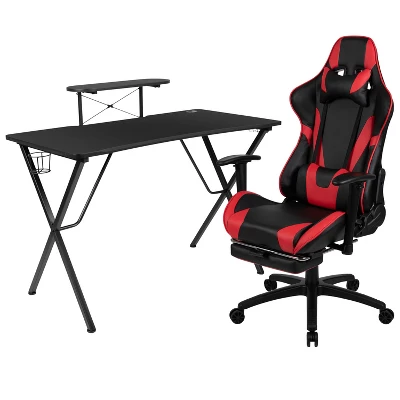 BlackArc Tango Gaming Desk & Chair Set - Reclining Gaming Chair With Slide-Out Footrest & Gaming Desk With Cupholder/Headphone Hook - Image 13