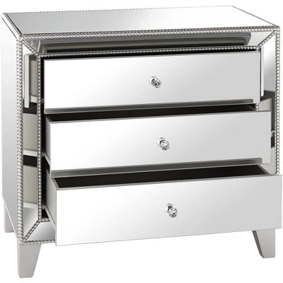 Studio 55D Modern Mirrored Accent Table 30" X 18" With Drawer Silver Beaded Trim For Living Room Bedroom Bedside Entryway House - Image 2