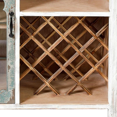 LuxenHome Distressed White And Gray Wood 1-Door Storage Wine Cabinet - Image 3