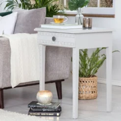 Jules End Table Nightstand With Drawer Light Gray - Adore Decor