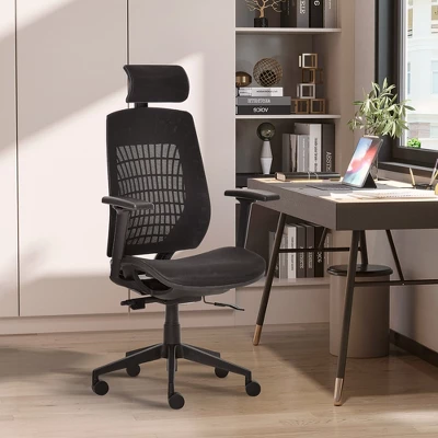 Vinsetto Ergonomic Mesh Office Chair High-Back Desk Chair With Breathable Fabric, Movable Seat, 3D Armrest, Rotatable Headrest, Black - Image 2