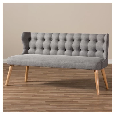 Melody Mid-Century Modern Fabric And Natural Wood Finishing 3 Seater Settee Bench Gray - Baxton Studio - Image 4
