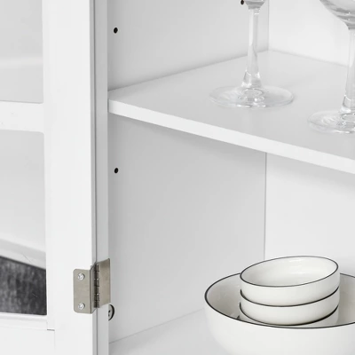 HOMCOM 67" Modern Buffet With Hutch, Louvered Kitchen Pantry Microwave Cabinet With Framed Glass Doors And 2 Drawers, White - Image 5