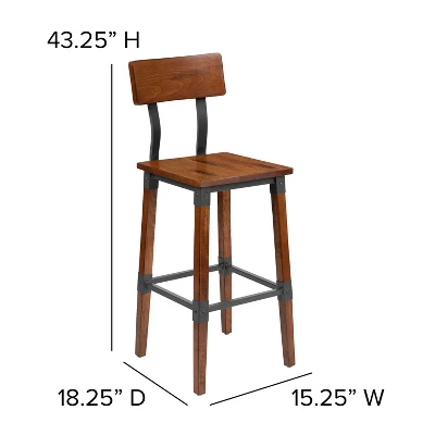 Emma And Oliver 4 Pack Commercial Grade Rustic Walnut Industrial Style Wood Dining Barstool - Image 6