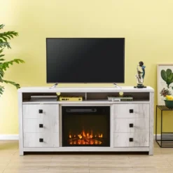 Electric Fireplace TV Stand For TVs Up To 70" White - Home Essentials
