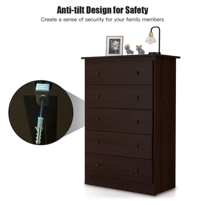 Costway 5 Drawer Dresser Functional Storage Organizer Closet - Image 7