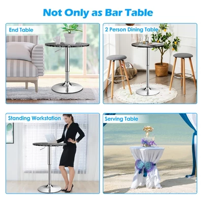 Costway 6PCS Round Bistro Bar Table Height Adjustable 360-degree Swivel WhiteBlack - Image 5