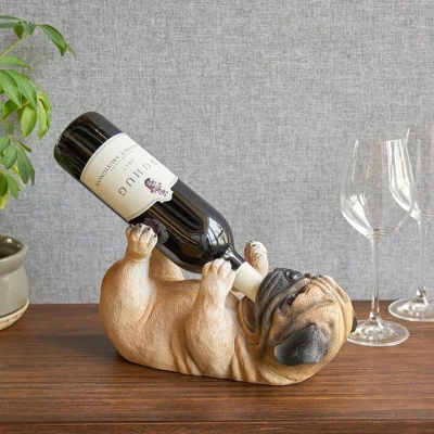 True Pug Polyresin Wine Bottle Holder Set Of 1, Brown, Holds 1 Standard Wine Bottle - Image 3