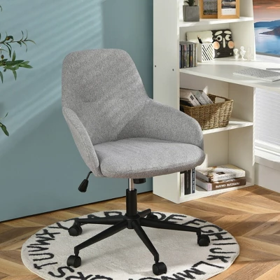 Costway Linen Accent Office Chair Adjustable Rolling Swivel Task Chair W/Armrest - Image 2