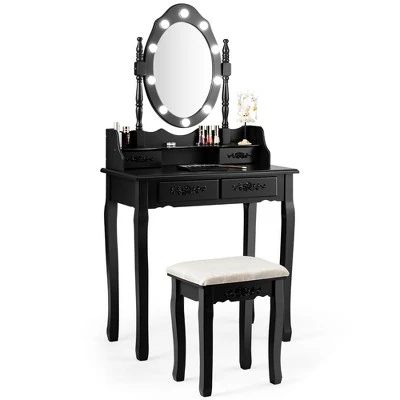 Costway Makeup Vanity Dressing Table Set W/10 Dimmable Bulbs Cushioned Stool - Image 12